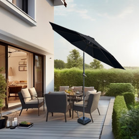 SunDaze Black 3M Garden Parasol Outdoor Patio Tilting Round Umbrella Crank Handle with Base