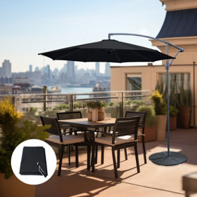 SunDaze Black 3M Garden Patio Cantilever Banana Hanging Umbrella, Parasol Base & Weather Protective Cover