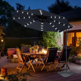 SunDaze Black 3M LED Banana Parasol Patio Sun Shade Outdoor Garden Hanging Umbrella Cantilever with Base