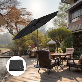 SunDaze Black 3M Round Garden Parasol Outdoor Patio Umbrella, Base Weights & Weather Protective Cover