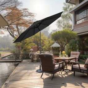 SunDaze Black 3M Round Patio Crank Tilt Umbrella Outdoor Garden Parasol with Base