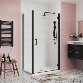 SunDaze Black Bathroom Shower Enclosure Cubicle 900mm Hinged Door with 800mm Side Panel Screen