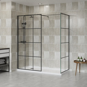 SunDaze Black Grid 8mm Walk In Shower Enclosure Wet Room Glass Screen Pack 1000mm and 760mm Panels