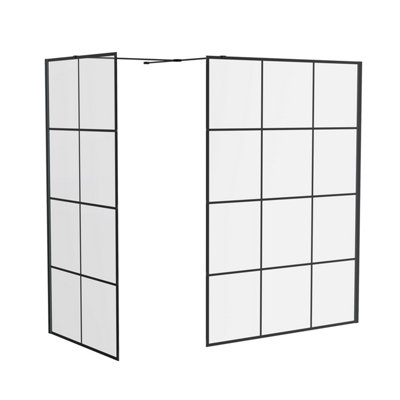 SunDaze Black Grid 8mm Walk In Shower Enclosure Wet Room Glass Screen Pack 1100mm and 800mm Panels