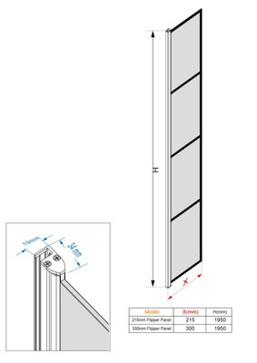 SunDaze Black Grid Walk In Shower Enclosure Wet Room Glass Screen Return Panel - 215x1950mm