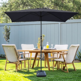 SunDaze Black Rectangle 2x3M Garden Parasol Outdoor Patio Tilt Umbrella Crank Handle with Base