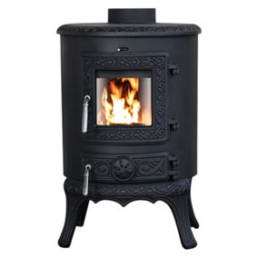 SunDaze Black Wood Burning Stove Cast Iron Woodburner Fireplace 5KW Defra Eco Design