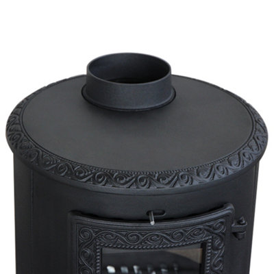 SunDaze Black Wood Burning Stove Cast Iron Woodburner Fireplace 5KW Defra Eco Design