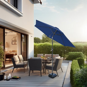 SunDaze Blue 2.5M Garden Parasol Outdoor Patio Tilting Umbrella Crank Handle with Base