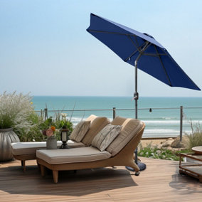 SunDaze Blue 2.5M Round Patio Crank Tilt Umbrella Outdoor Garden Parasol with Base