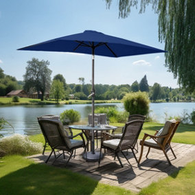 SunDaze Blue 2x3M Rectangle Patio Crank Tilt Umbrella Outdoor Garden Parasol with Base