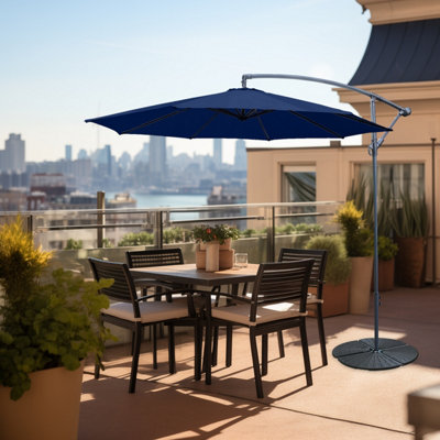 SunDaze Blue 3M Banana Cantilever Umbrella Garden Parasol Sun Shade Patio Hanging with Base Weights
