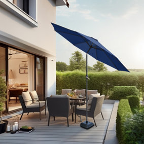 SunDaze Blue 3M Garden Parasol Outdoor Patio Tilting Round Umbrella Crank Handle with Base