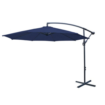 SunDaze Blue 3M Garden Patio Cantilever Banana Hanging Umbrella, Parasol Base & Weather Protective Cover