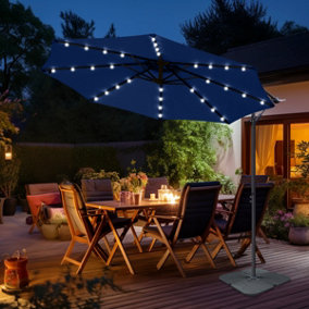 SunDaze Blue 3M LED Banana Parasol Patio Sun Shade Outdoor Garden Hanging Umbrella Cantilever with Base