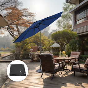 SunDaze Blue 3M Round Garden Parasol Outdoor Patio Umbrella, Base Weights & Weather Protective Cover