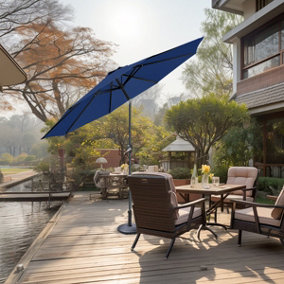 SunDaze Blue 3M Round Patio Crank Tilt Umbrella Outdoor Garden Parasol with Base