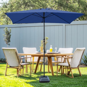SunDaze Blue Rectangle 2x3M Garden Parasol Outdoor Patio Tilt Umbrella Crank Handle with Base