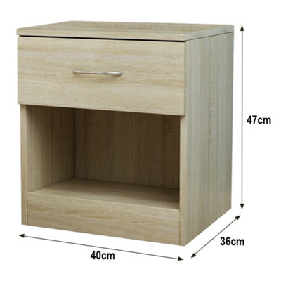 SunDaze Chest of Drawers Bedroom Furniture Bedside Cabinet with Handle 1 Drawer Oak 40x36x47cm