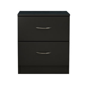 SunDaze Chest of Drawers Bedroom Furniture Bedside Cabinet with Handle 2 Drawer Black 40x36x47cm