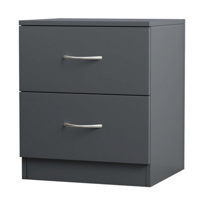 SunDaze Chest of Drawers Bedroom Furniture Bedside Cabinet with Handle 2 Drawer Grey 40x36x47cm