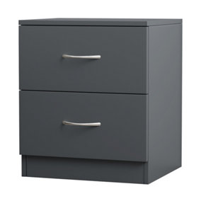 SunDaze Chest of Drawers Bedroom Furniture Bedside Cabinet with Handle 2 Drawer Grey 40x36x47cm