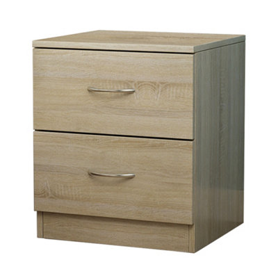 SunDaze Chest of Drawers Bedroom Furniture Bedside Cabinet with Handle 2 Drawer Oak 40x36x47cm