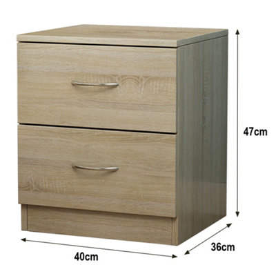SunDaze Chest of Drawers Bedroom Furniture Bedside Cabinet with Handle 2 Drawer Oak 40x36x47cm