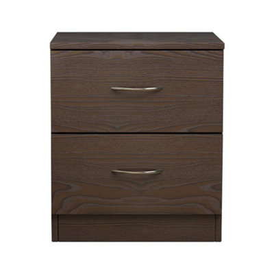 SunDaze Chest of Drawers Bedroom Furniture Bedside Cabinet with Handle 2 Drawer Walnut 40x36x47cm
