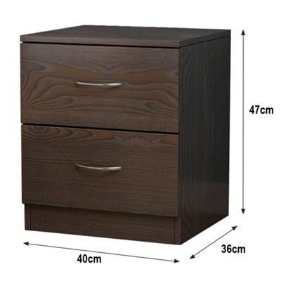 SunDaze Chest of Drawers Bedroom Furniture Bedside Cabinet with Handle 2 Drawer Walnut 40x36x47cm