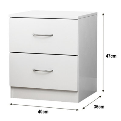 SunDaze Chest of Drawers Bedroom Furniture Bedside Cabinet with Handle 2 Drawer White 40x36x47cm