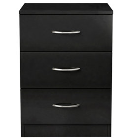 SunDaze Chest of Drawers Bedroom Furniture Bedside Cabinet with Handle 3 Drawer Black 40x36x56cm