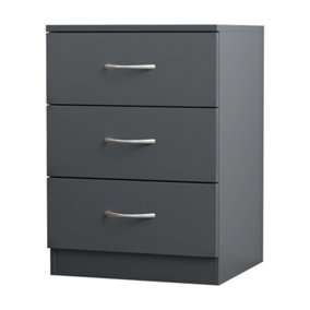 SunDaze Chest of Drawers Bedroom Furniture Bedside Cabinet with Handle 3 Drawer Grey 40x36x56cm