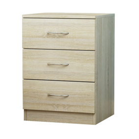 SunDaze Chest of Drawers Bedroom Furniture Bedside Cabinet with Handle 3 Drawer Oak 40x36x56cm