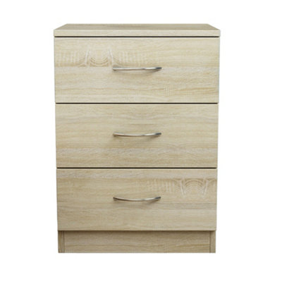 SunDaze Chest of Drawers Bedroom Furniture Bedside Cabinet with Handle 3 Drawer Oak 40x36x56cm