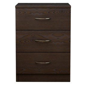 SunDaze Chest of Drawers Bedroom Furniture Bedside Cabinet with Handle 3 Drawer Walnut 40x36x56cm