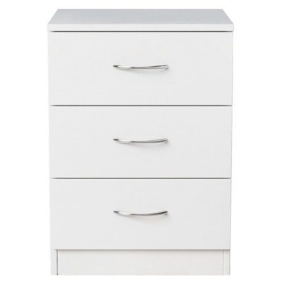 SunDaze Chest of Drawers Bedroom Furniture Bedside Cabinet with Handle 3 Drawer White 40x36x56cm