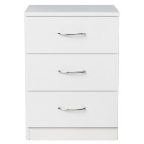 SunDaze Chest of Drawers Bedroom Furniture Bedside Cabinet with Handle 3 Drawer White 40x36x56cm