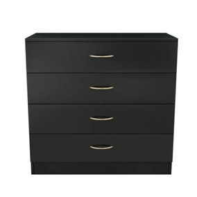 SunDaze Chest of Drawers Bedroom Furniture Bedside Cabinet with Handle 4 Drawer Black 75x36x72cm