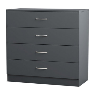 SunDaze Chest of Drawers Bedroom Furniture Bedside Cabinet with Handle 4 Drawer Grey 75x36x72cm