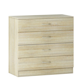 SunDaze Chest of Drawers Bedroom Furniture Bedside Cabinet with Handle 4 Drawer Oak 75x36x72cm