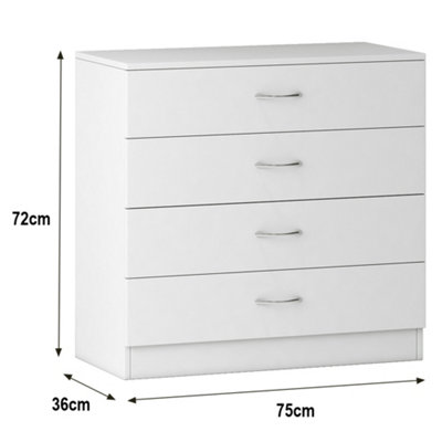 SunDaze Chest of Drawers Bedroom Furniture Bedside Cabinet with Handle 4 Drawer White 75x36x72cm