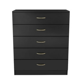 SunDaze Chest of Drawers Bedroom Furniture Bedside Cabinet with Handle 5 Drawer Black 75x36x90cm