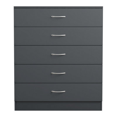 SunDaze Chest of Drawers Bedroom Furniture Bedside Cabinet with Handle 5 Drawer Grey 75x36x90cm