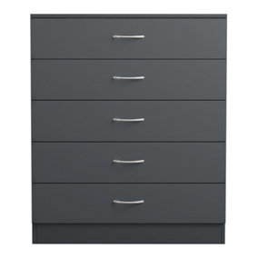 SunDaze Chest of Drawers Bedroom Furniture Bedside Cabinet with Handle 5 Drawer Grey 75x36x90cm