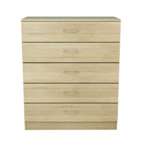 SunDaze Chest of Drawers Bedroom Furniture Bedside Cabinet with Handle 5 Drawer Oak 75x36x90cm