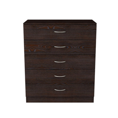 SunDaze Chest of Drawers Bedroom Furniture Bedside Cabinet with Handle 5 Drawer Walnut 75x36x90cm