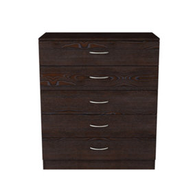 SunDaze Chest of Drawers Bedroom Furniture Bedside Cabinet with Handle 5 Drawer Walnut 75x36x90cm