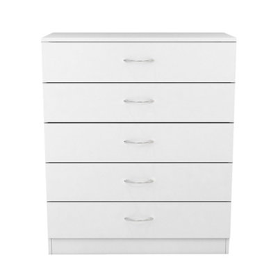 SunDaze Chest of Drawers Bedroom Furniture Bedside Cabinet with Handle 5 Drawer White 75x36x90cm