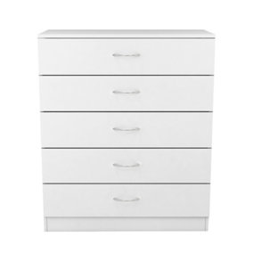SunDaze Chest of Drawers Bedroom Furniture Bedside Cabinet with Handle 5 Drawer White 75x36x90cm